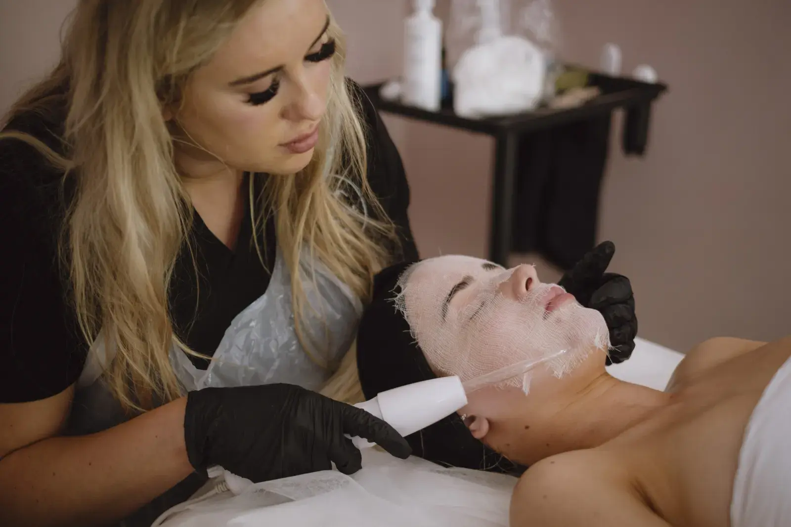 A hydrating mask treatment during a facial